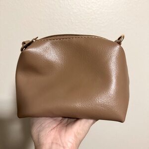 Anthropologie Vegan Leather Crossbody/Cosmetic Bag Zip Pouch Classic Brown-NWOT